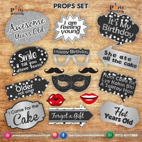 Happy Birthday Photo Props set in silver 