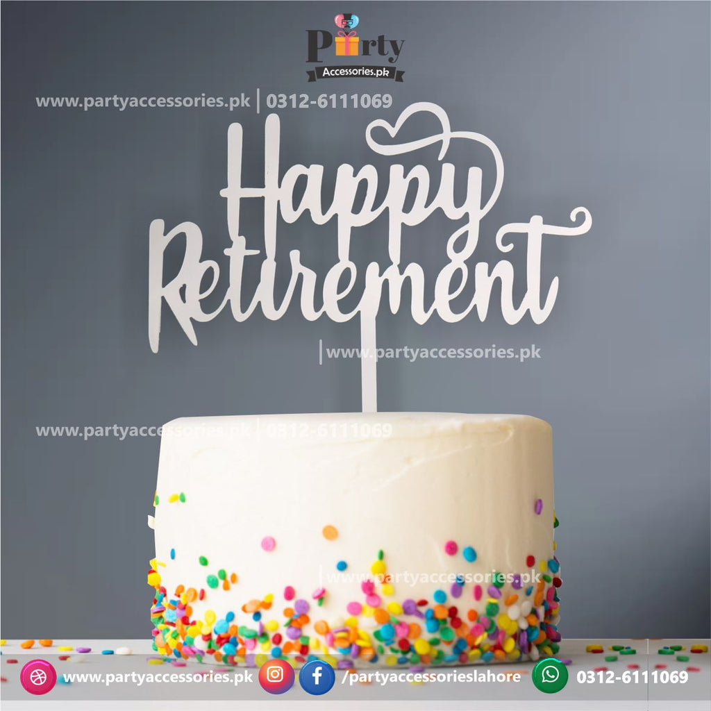 Happy Retirement cake topper in  acrylic Golden & Slver