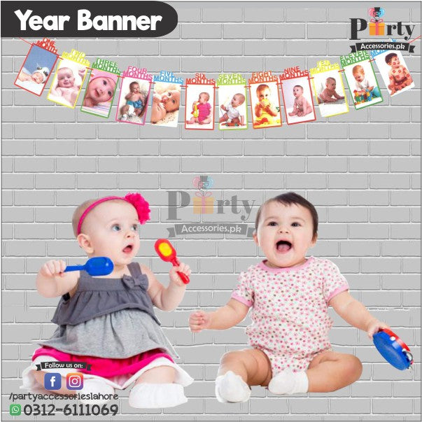 Photo Banner for 12 month baby milestone Bunting Baner in Multi colors card cutouts