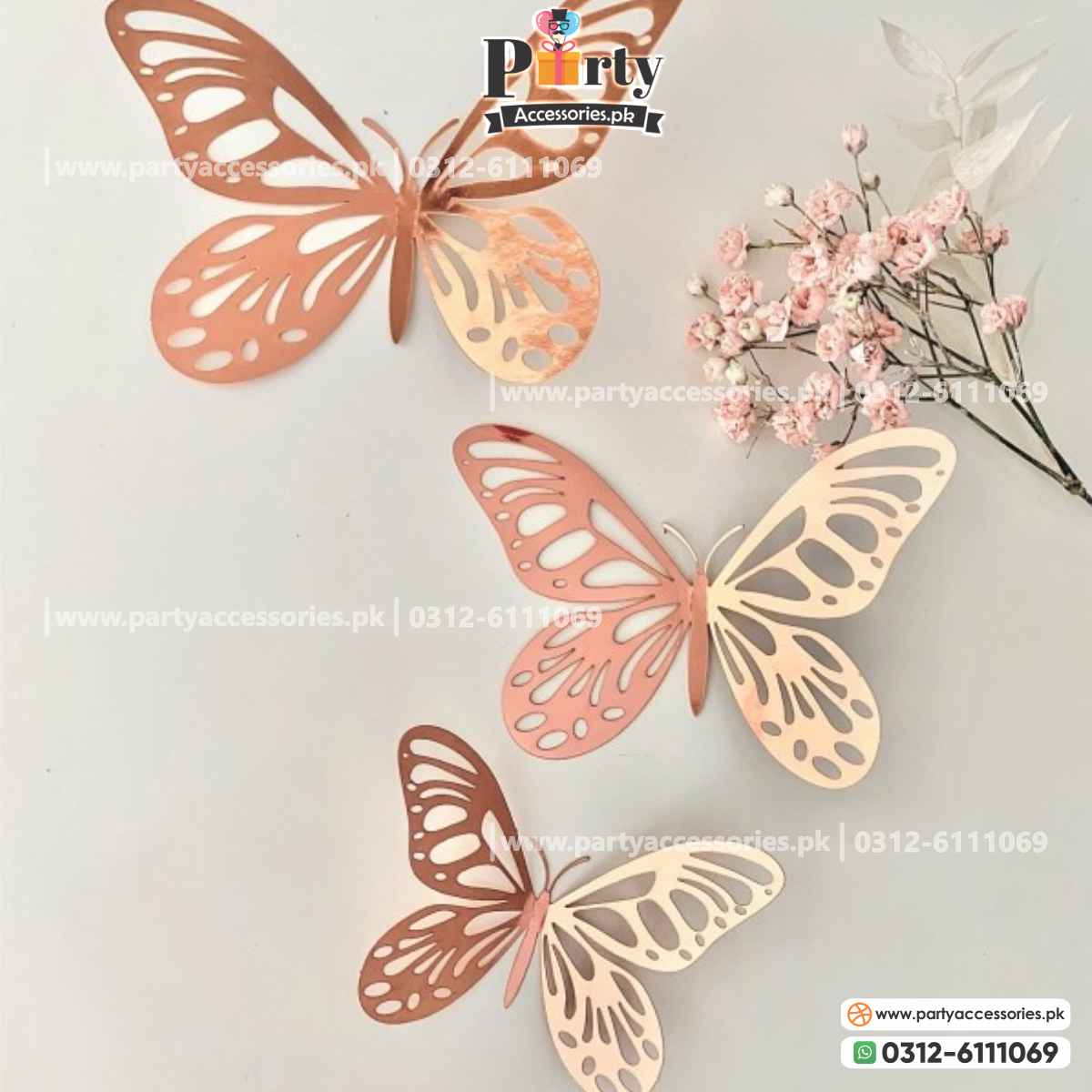 3d butterfly cutout in rose gold pink color 