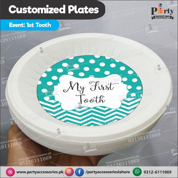 First tooth theme table decorations | 6 disposable plates in blue