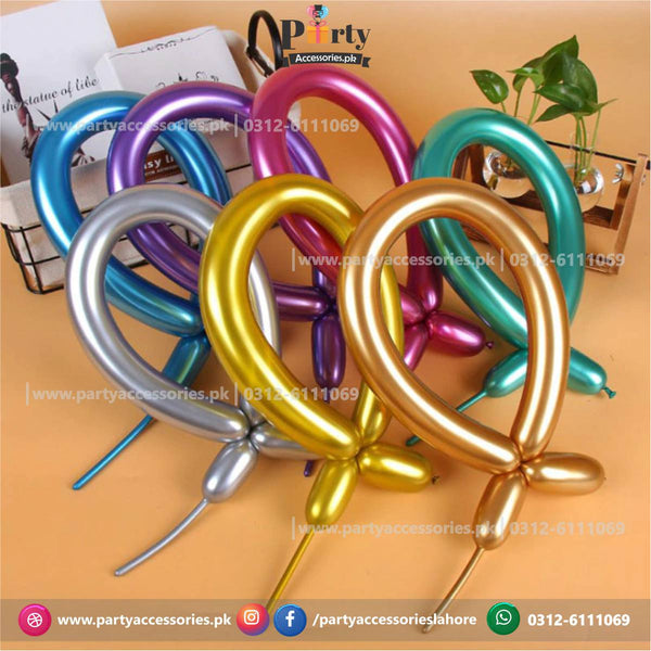 Long Strip tube shape magic twisting balloons in metallic chrome | Rose Gold Colors chrome balloons