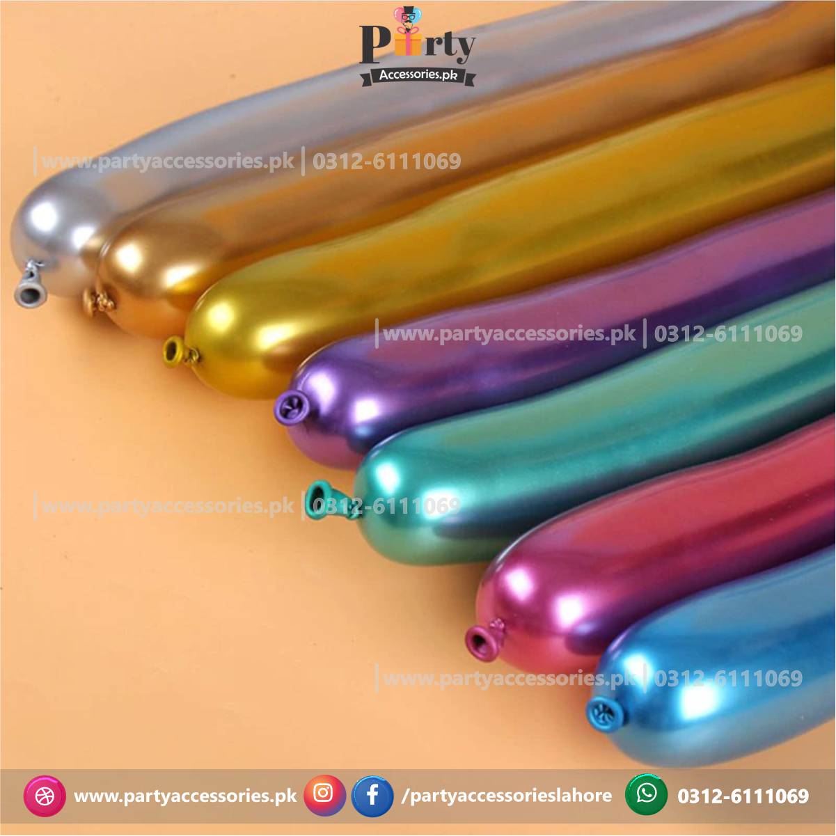 Long Strip tube shape magic twisting balloons in metallic chrome | Green Colors chrome balloons