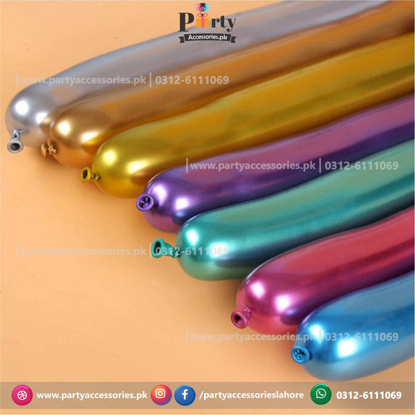 Long Strip tube shape magic twisting balloons in metallic chrome | Pastel Pink Colors chrome balloons