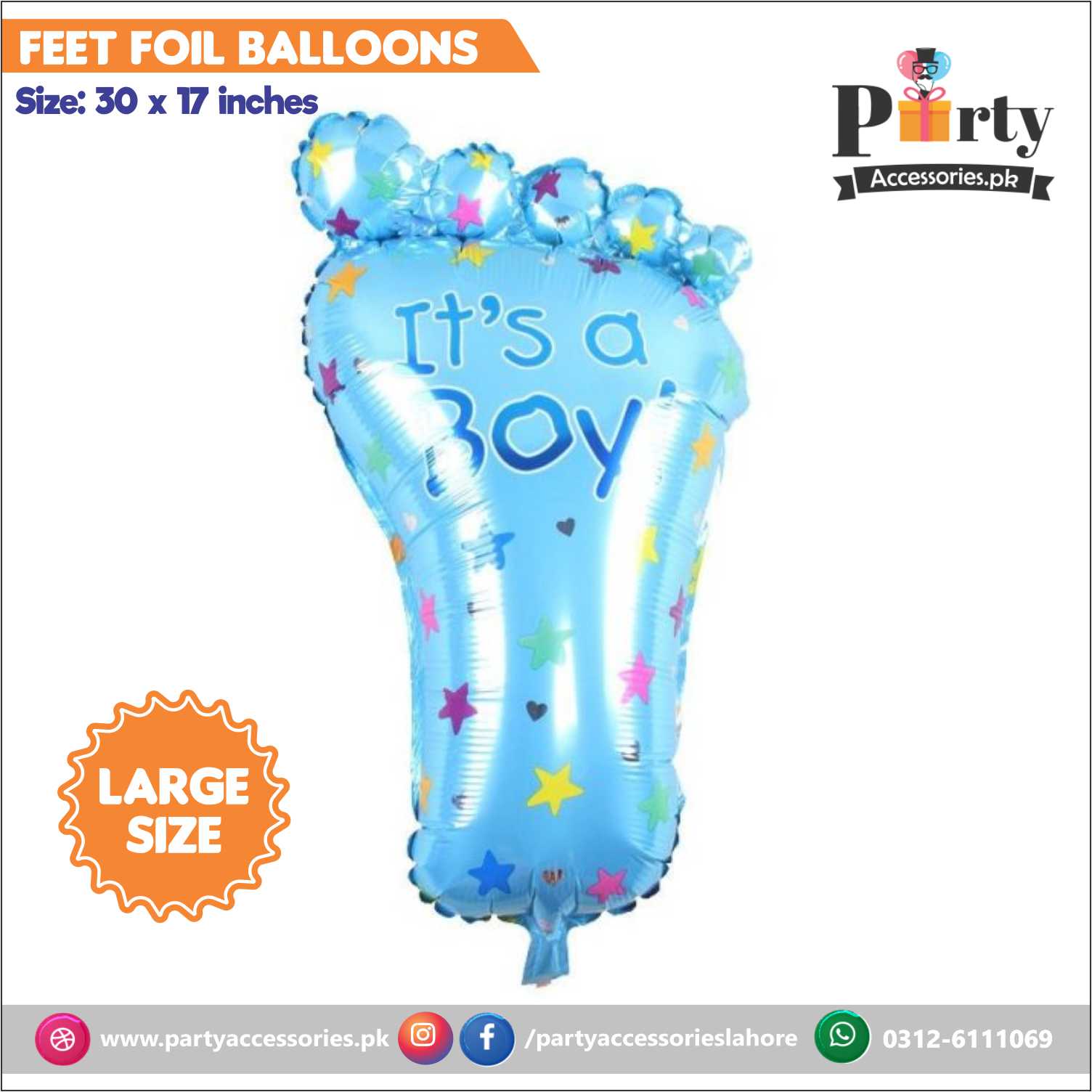 Premium quality Baby Shower Foot Shaped Giant Jumbo Balloon for Boys in Blue