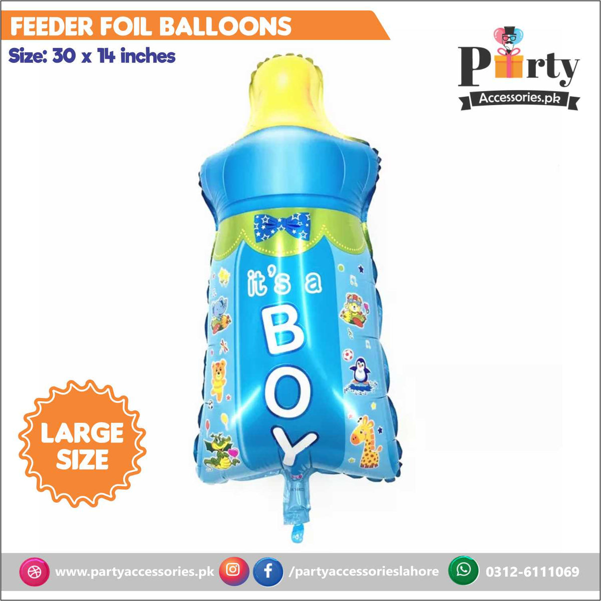 Its A Boy Foil balloon Feeder Shaped in Blue