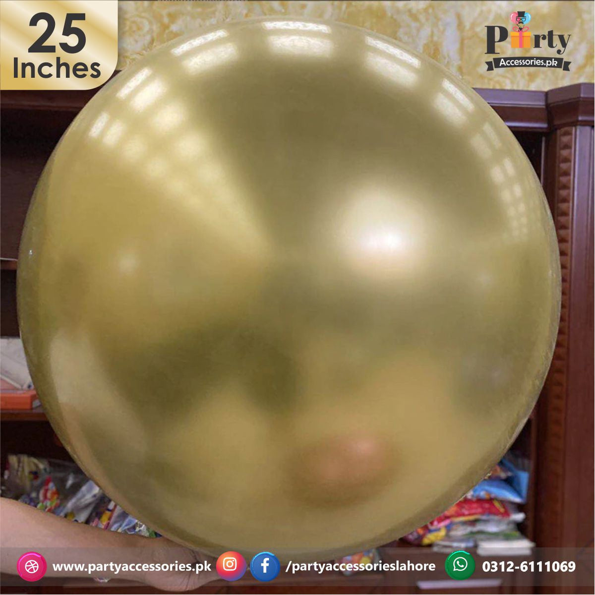 Jumbo Chrome Balloons 25 inches in golden for wall decoration 