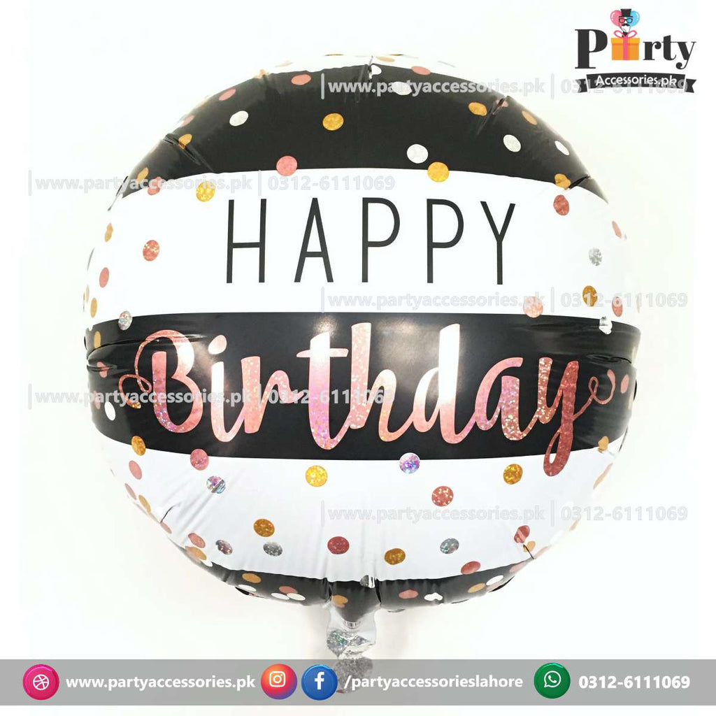 Happy birthday Printed Round foil balloon stripes design