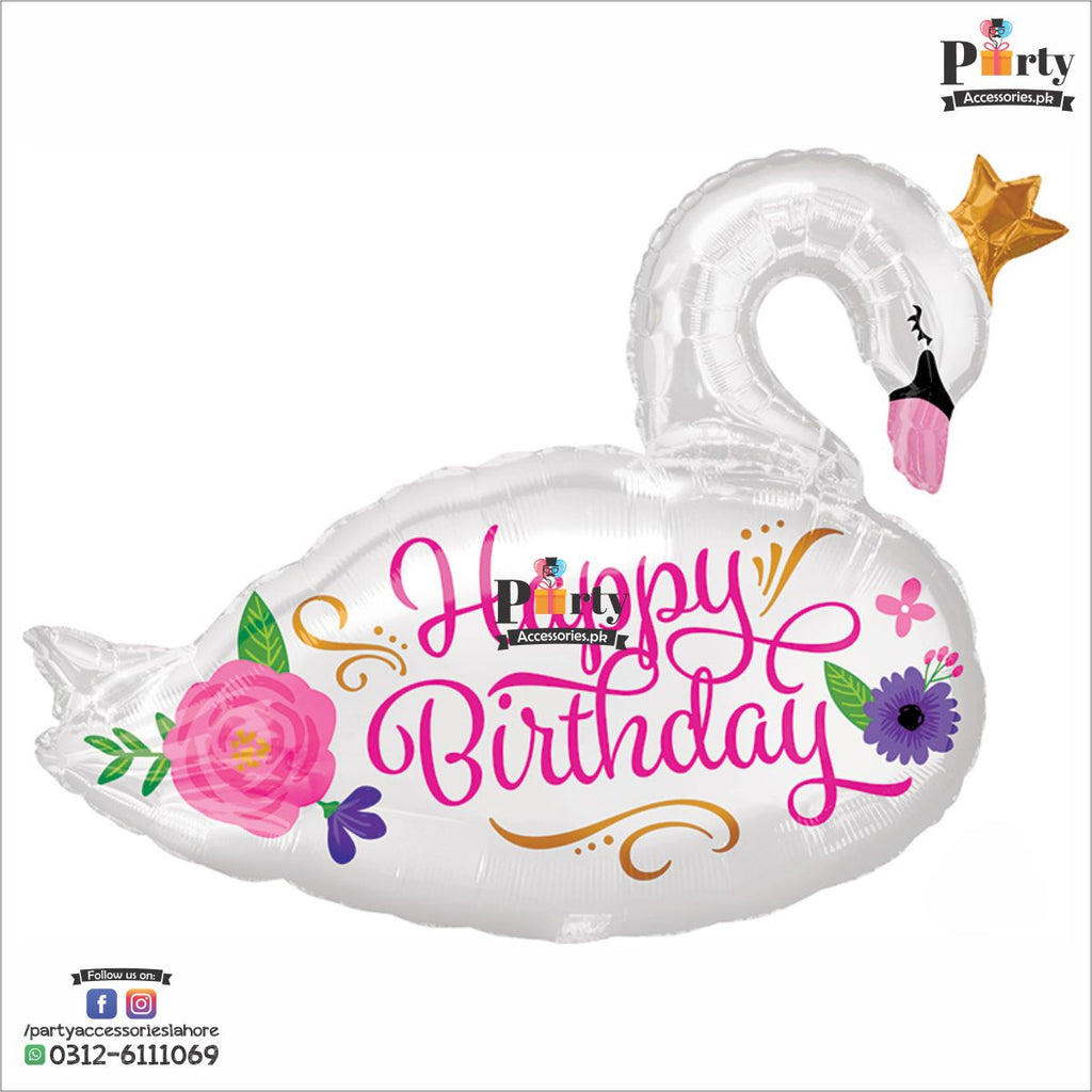 Swan Theme Exclusive Large Size Birthday Foil Balloon In | White