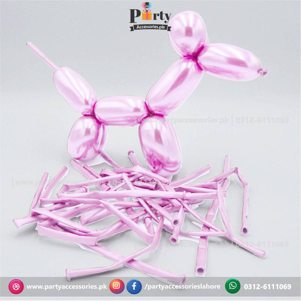 Long Strip tube shape magic twisting balloons in metallic chrome | Pink Colors chrome balloons