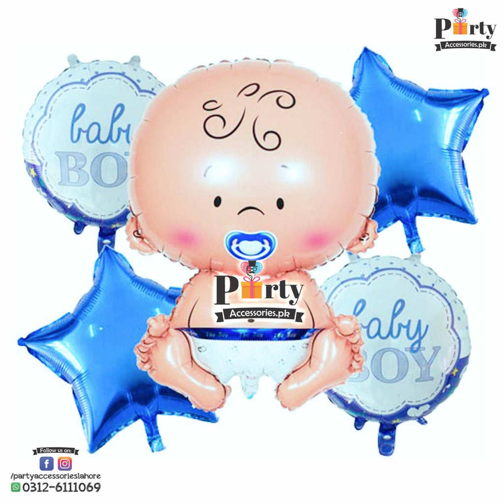 Welcome Baby Shower Celebration Large foil balloons set of 5 pcs Blue Baby shaped its a Boy