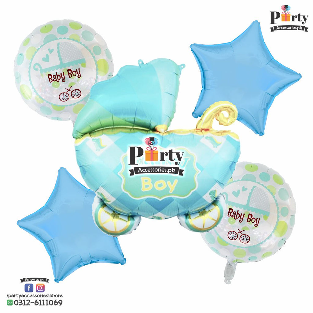 Welcome Baby Celebration foil balloons set of 5 pcs Blue Baby shower 