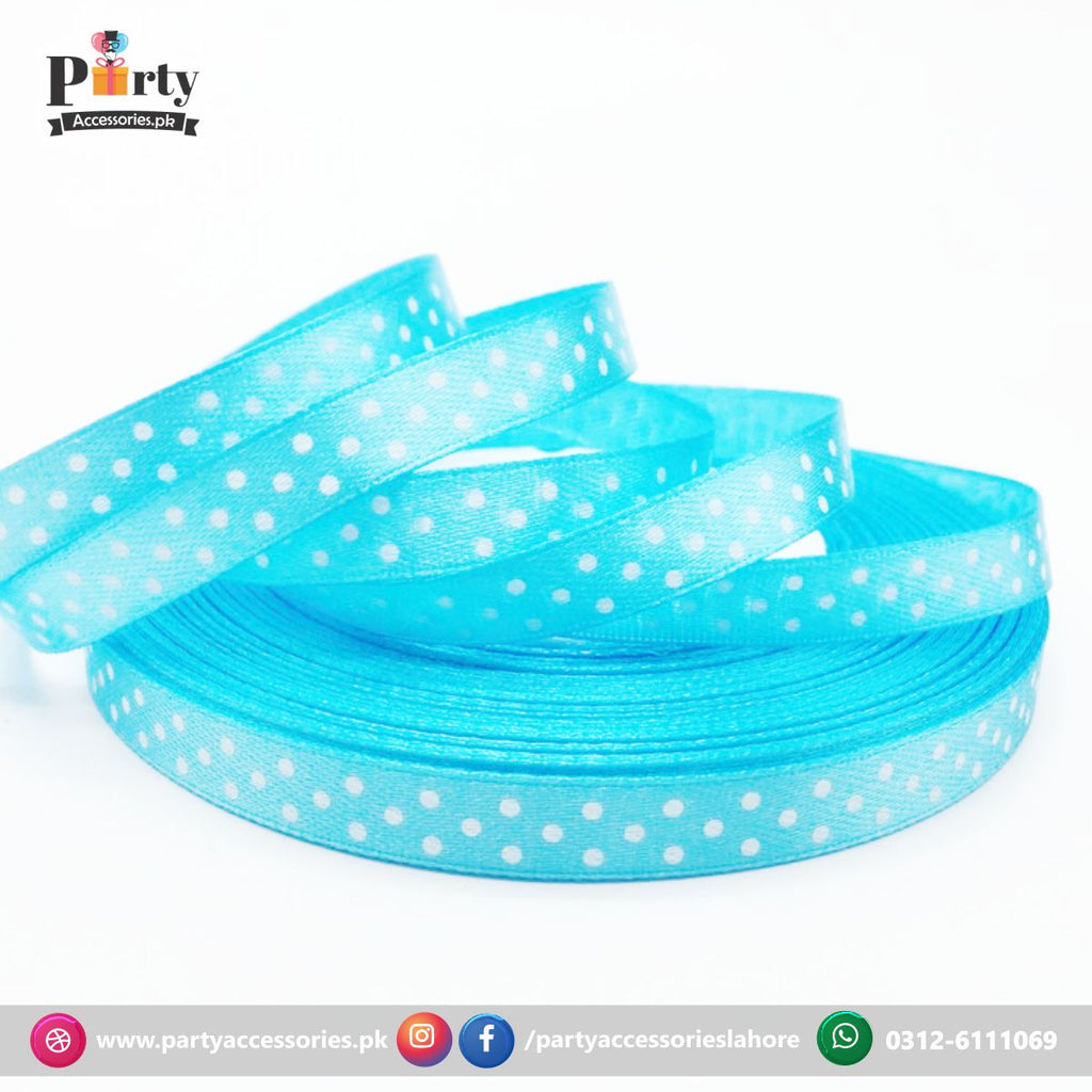 Blue Dotted satin ribbon 30 feet Roll