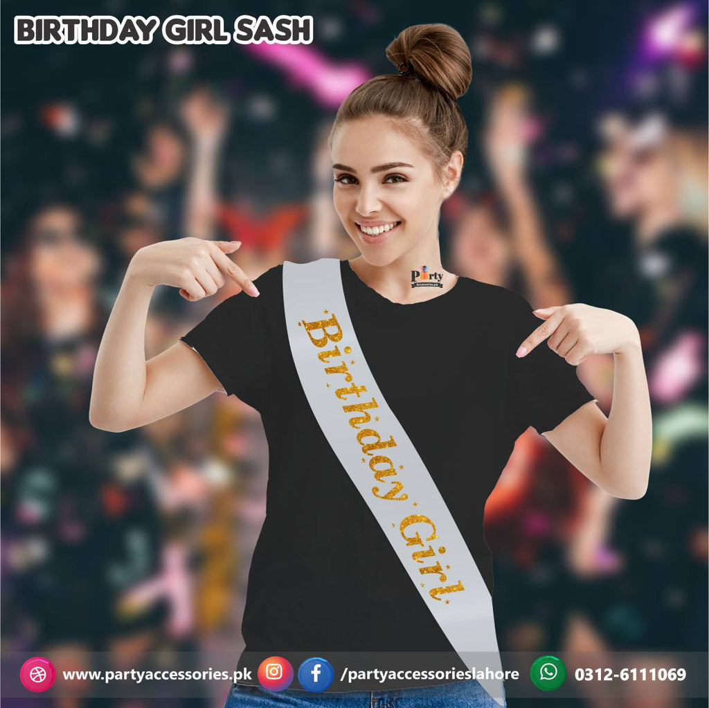 Birthday girl sash silver