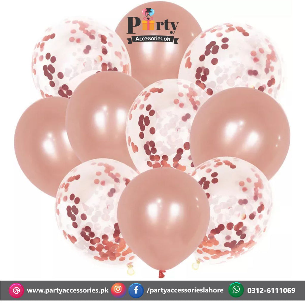 Rose gold confetti filled balloons set