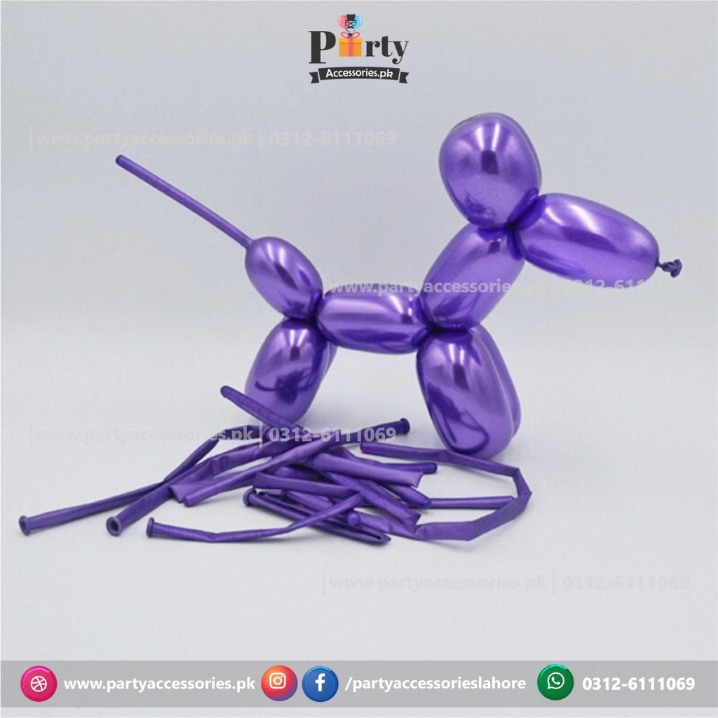 Long Strip tube shape magic twisting balloons in metallic chrome | Purple Colors chrome balloons