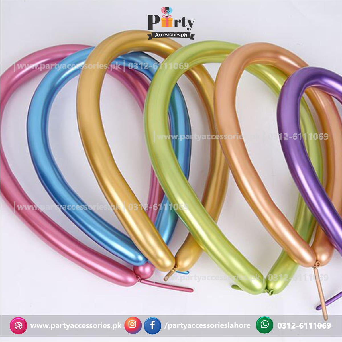 Long Strip tube shape magic twisting balloons in metallic chrome | Mix multi Colors chrome balloons