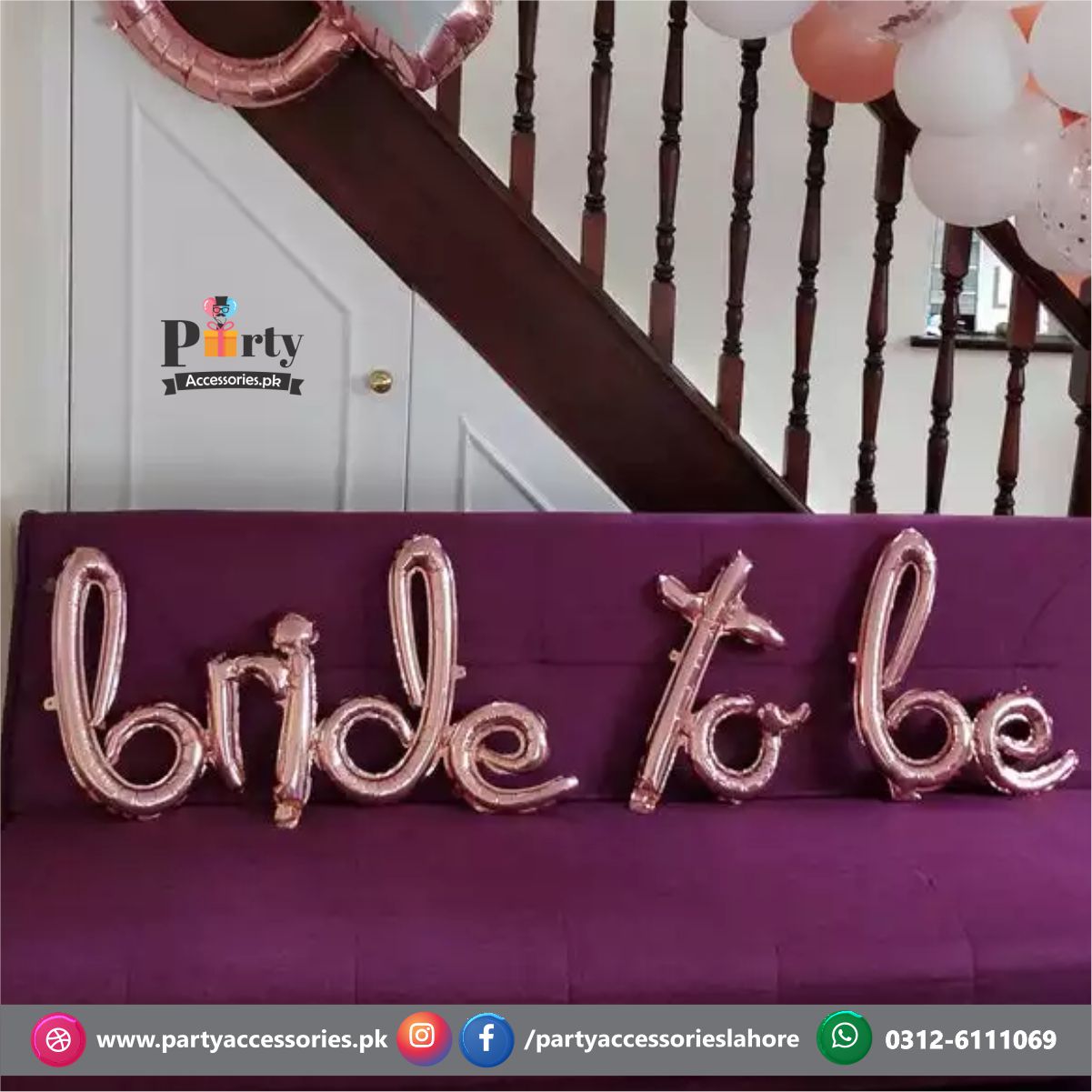 bride to be foil balloons in pink color 