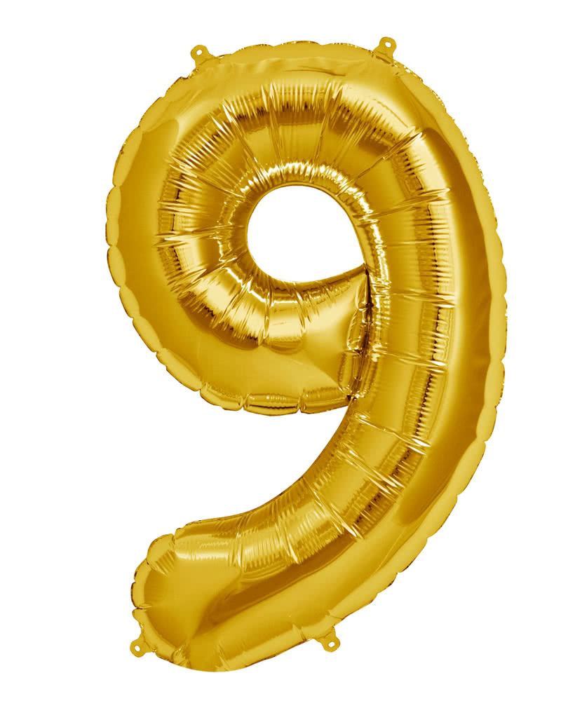 golden 9 number foil balloon