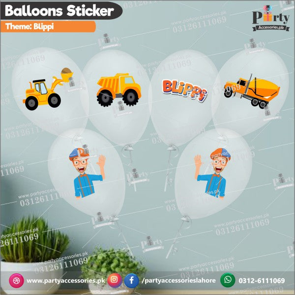 Blippi theme transparent balloons with stickers pack of 6