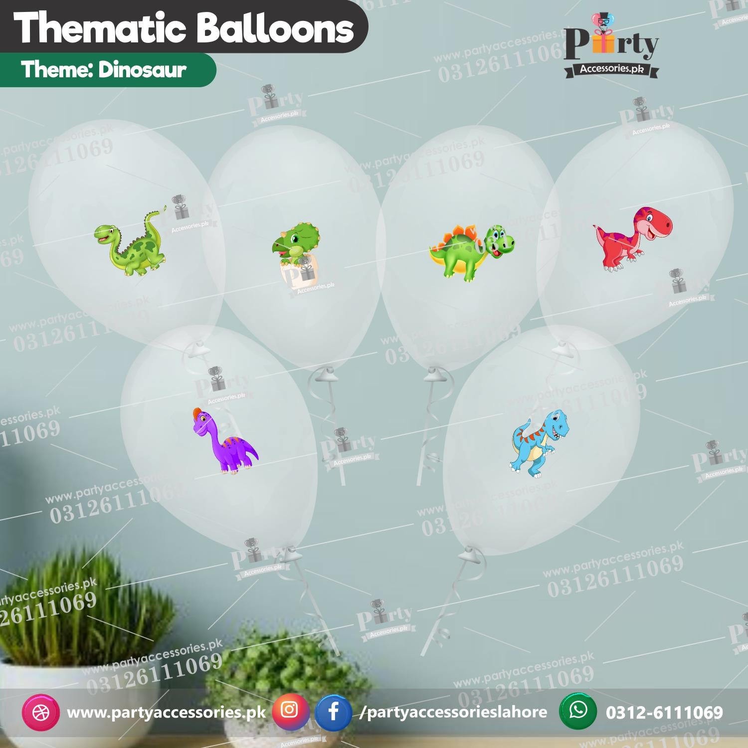 Dinosaur Theme Transparent Balloons With Stickers | Pack of 6