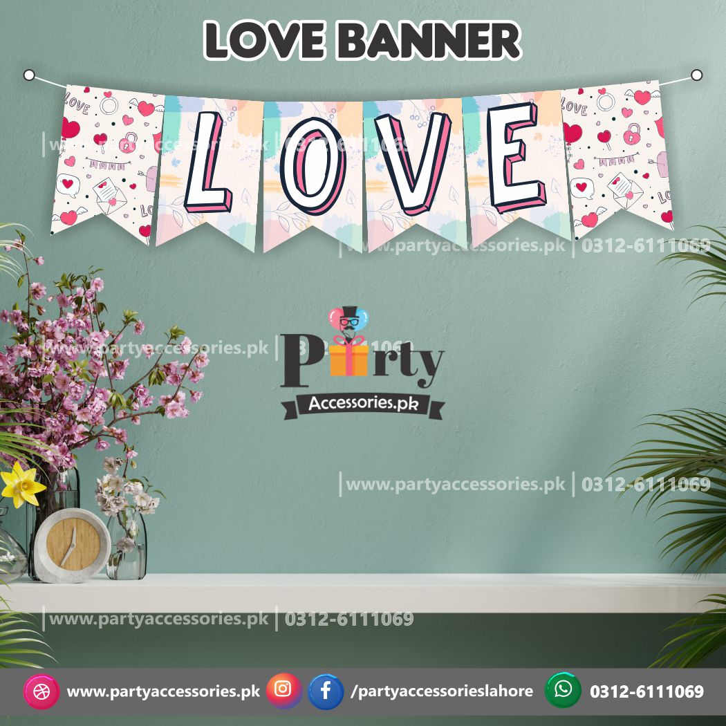 LOVE written wall Decoration Bunting banner for anniversaries or valentine special occasions