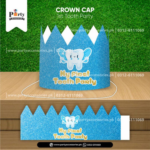 First tooth party decorations in Blue | Customized Crown Cap for your baby boy