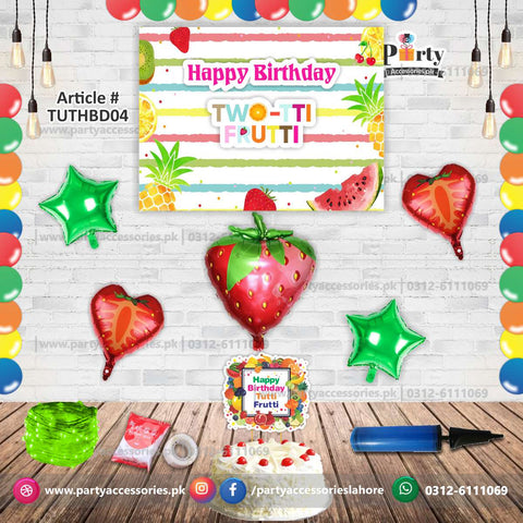 Tutti Fruiti theme birthday Party decoration kit | Backdrop | Foil Balloons