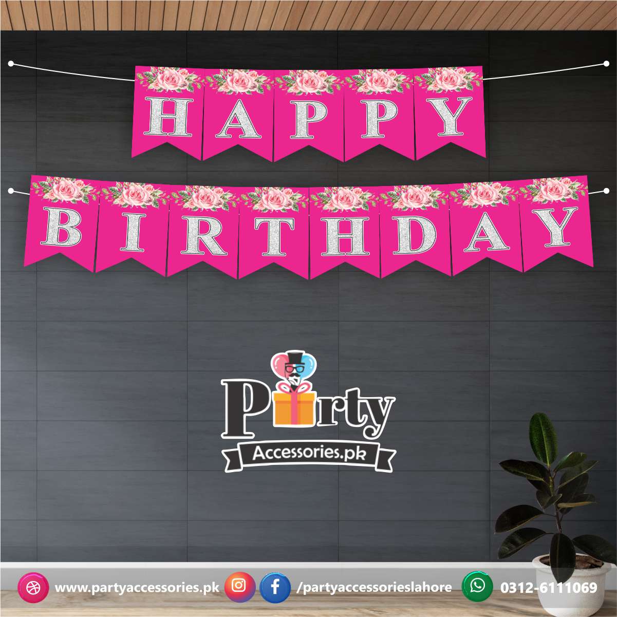 Happy Birthday  bunting banner in pink