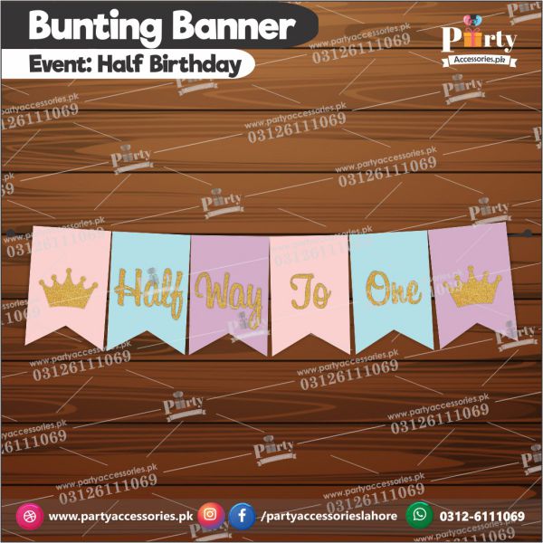 half way to one pastel color bunting banner 