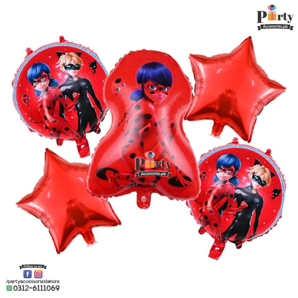 Miraculous Lady Bug Theme Birthday Party Celebration Foil Balloons Set