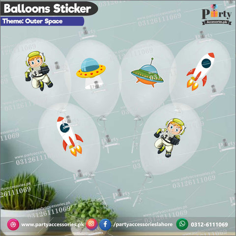 Outer Space theme transparent balloons with stickers pack of 6