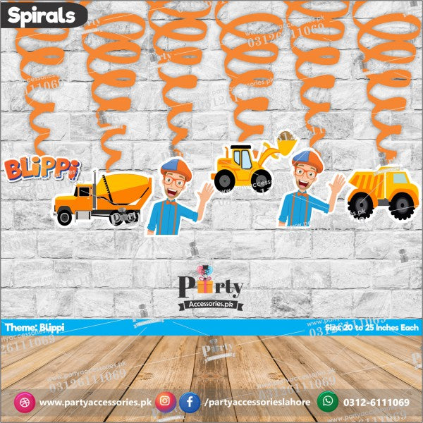 Spiral Hanging swirls decorations  in Blippi theme birthday party  