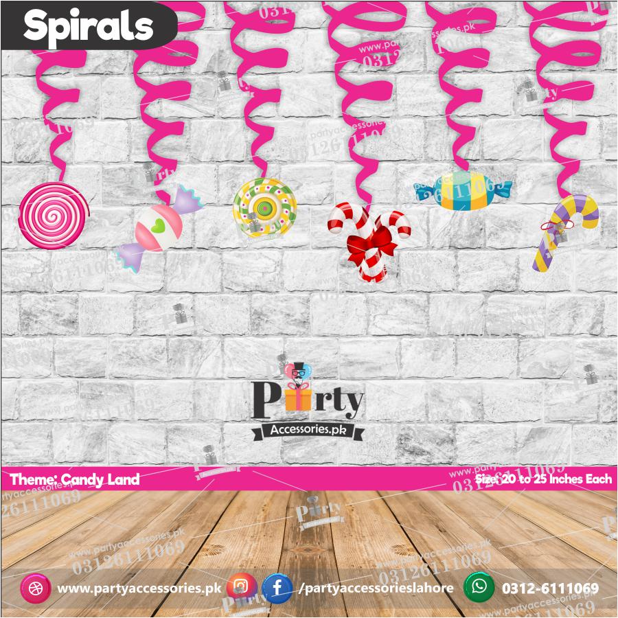 Spiral Hanging swirls decorations in Candy Land theme birthday party  