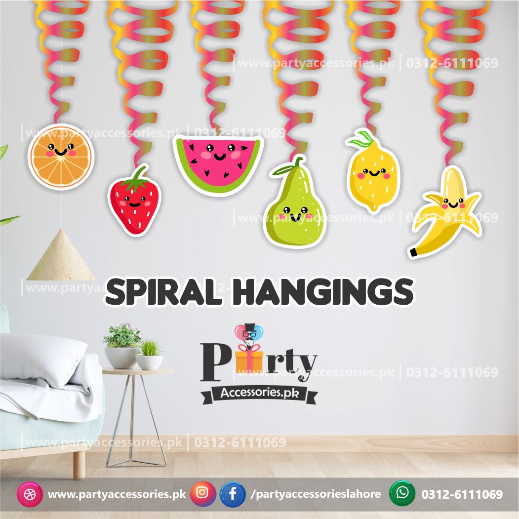 Spiral Hanging swirls decorations  in Tutti Fruiti theme birthday party  