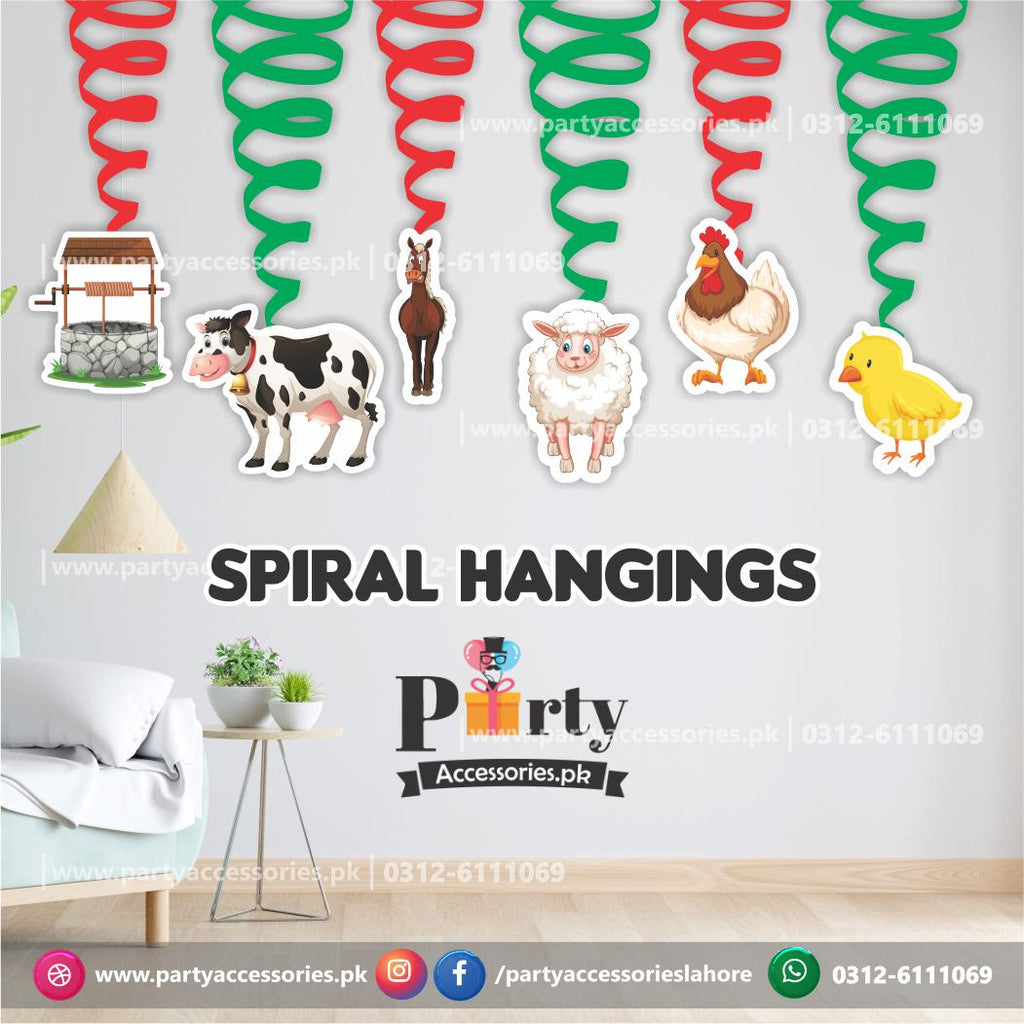 Spiral Hanging swirls decorations  in Farm animals theme birthday party  