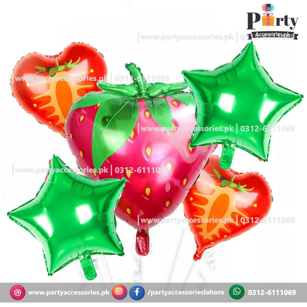 Tutti Fruiti Theme Birthday Party Balloons | Tutti Fruiti Stawberry  | Shaped  Foil Balloons Set