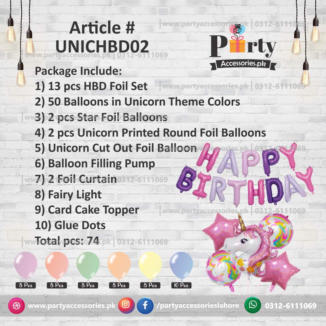 UNICORN theme birthday Party decoration kit | Party Accessories | Foil Balloons