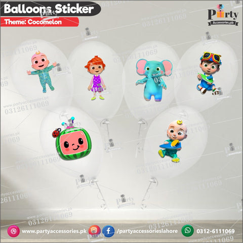 Cocomelon theme transparent balloons with stickers pack of 6