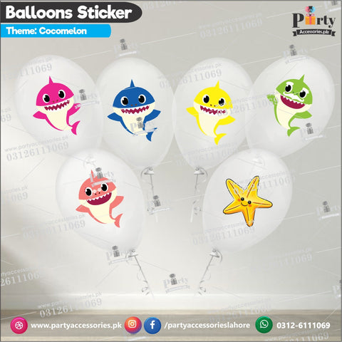 Baby shark theme transparent balloons with stickers pack of 6