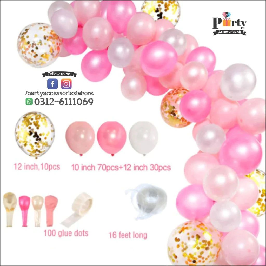 pink confetti balloon arch set