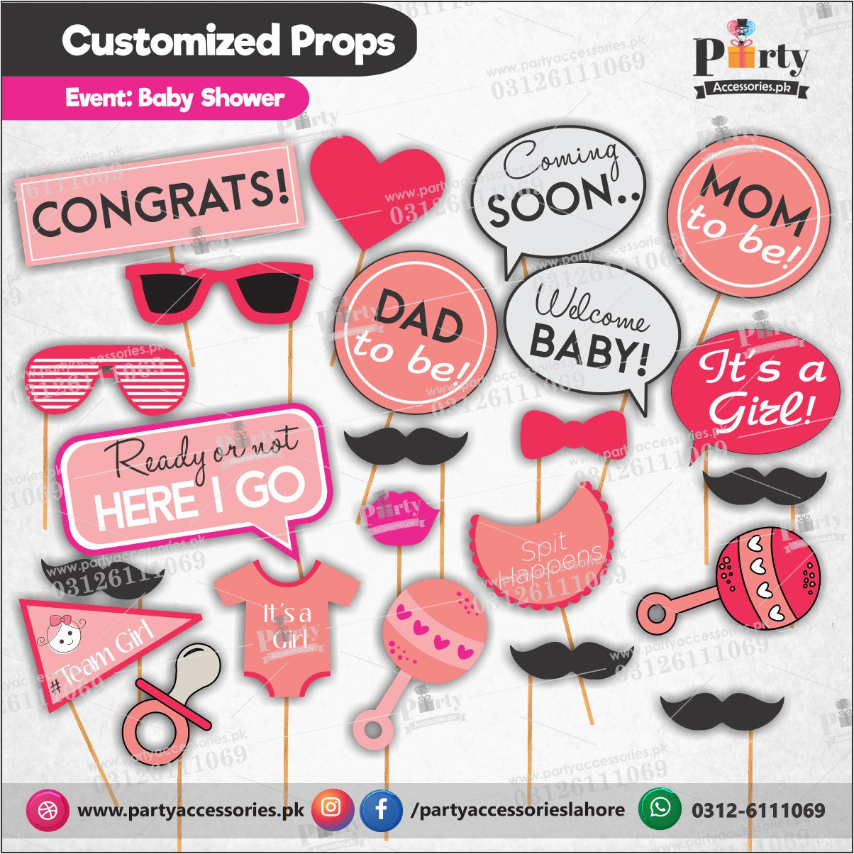 Photo Props set for Baby shower party | Celebration In Pink