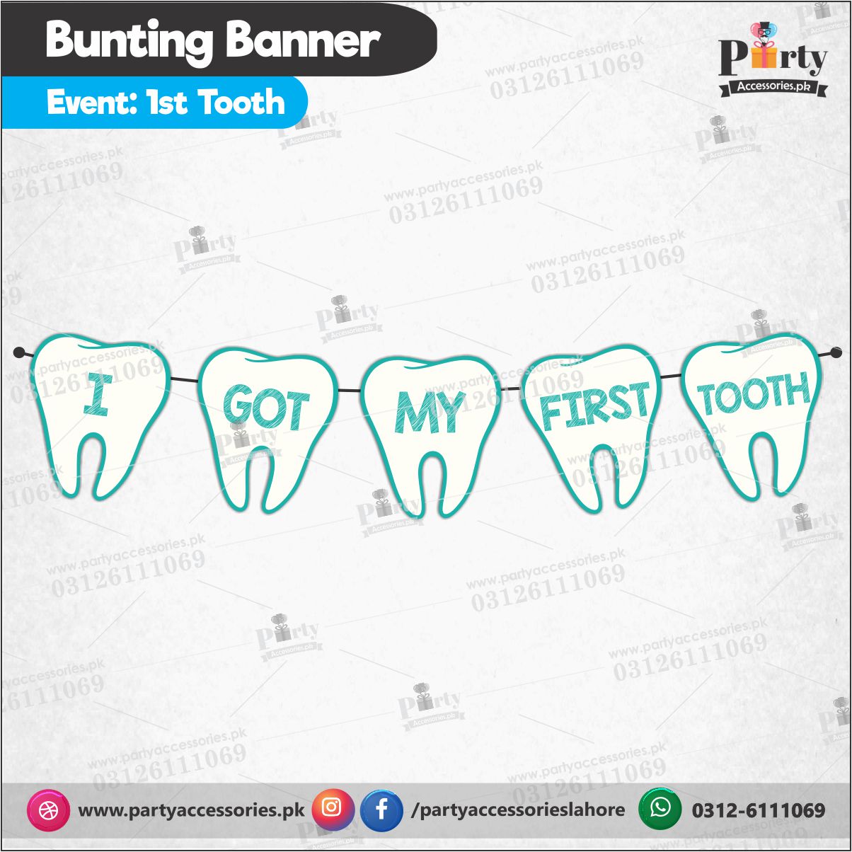 Customized First Tooth shape cutout Bunting banner for Party Decoration