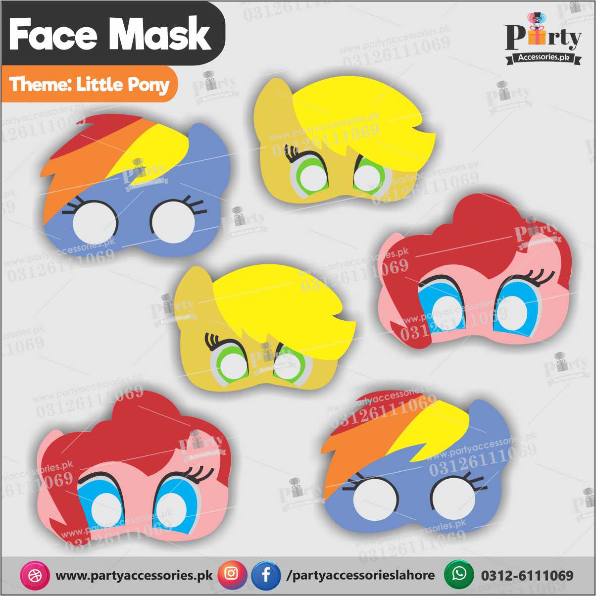 Little Pony theme face masks for Birthday parties.