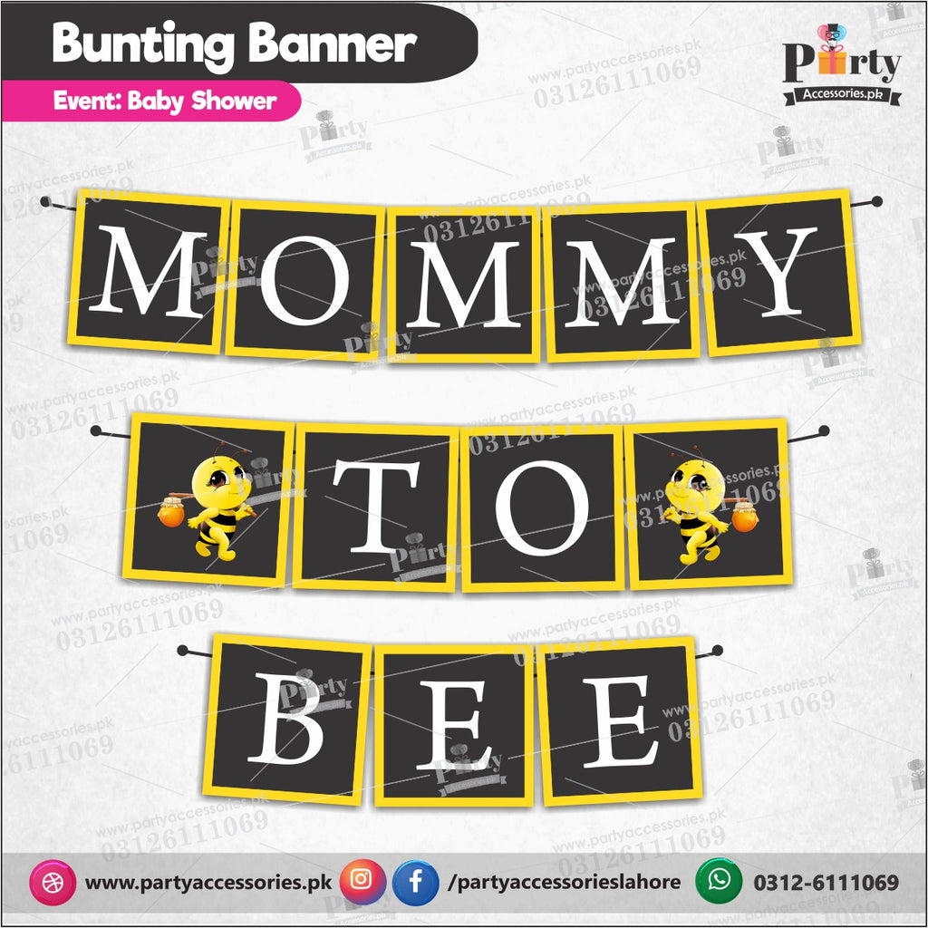 Honey bee themed Baby shower banner for wall decoration | Black and White