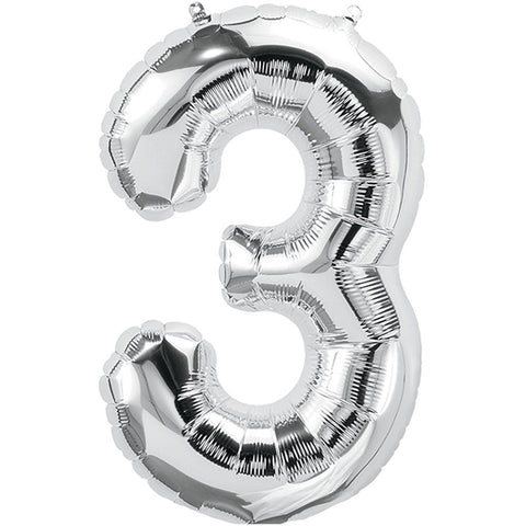 silver 3 Number Foil Balloons