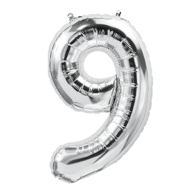 silver 9 Number Foil Balloons