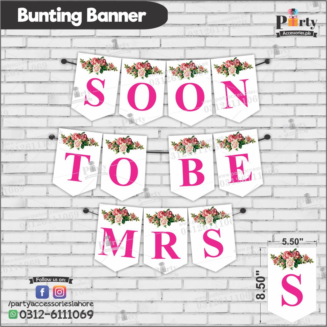 SOON TO BE MRS bunting banner for bridal shower decoration | White and Pink