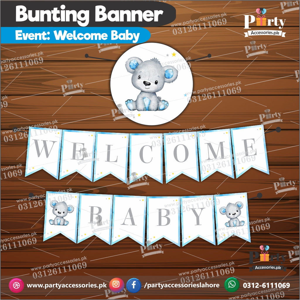 Welcome Baby Bunting banner | Blue and White