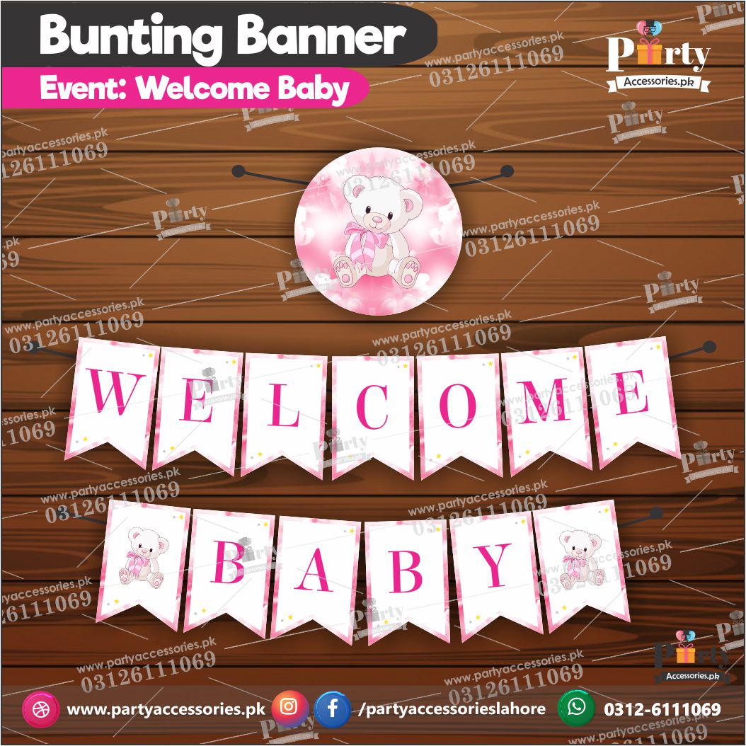 Welcome Baby Bunting banner | Pink and White